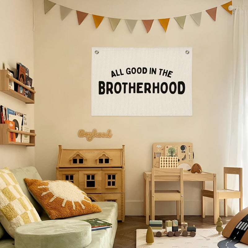 PLKMN Boy Nursery Decor, Playroom Wall Decor, Brotherhood Canvas Banner Wall Hanging Flag for Nursery Classroom Playroom Kids Room, Playroom Essentials - Image 4